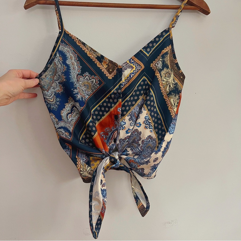 Paisley Print Tie-Front Camisole Top